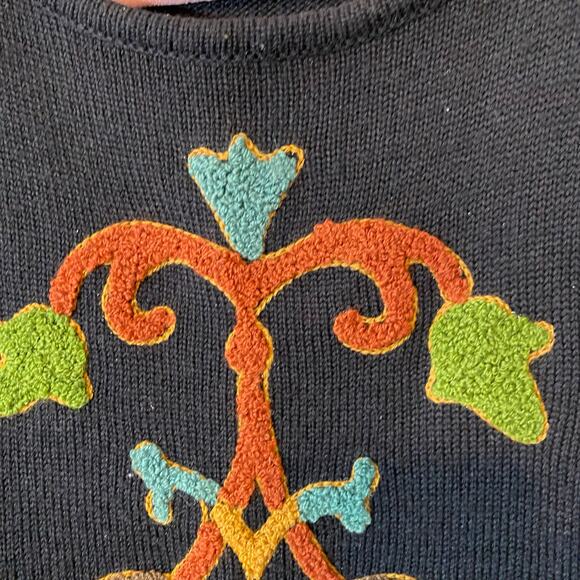 Vintage Cervelle Wool Blend Sweater Black Crewel Embroidery Boho Large artsy - Picture 2 of 7